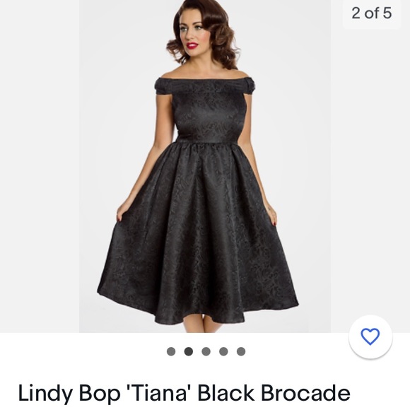 🖤 Lindy Bop Tiana Twinset Brocade Off-Shoulder Swing Dress with Bows & Jacket - Picture 2 of 11